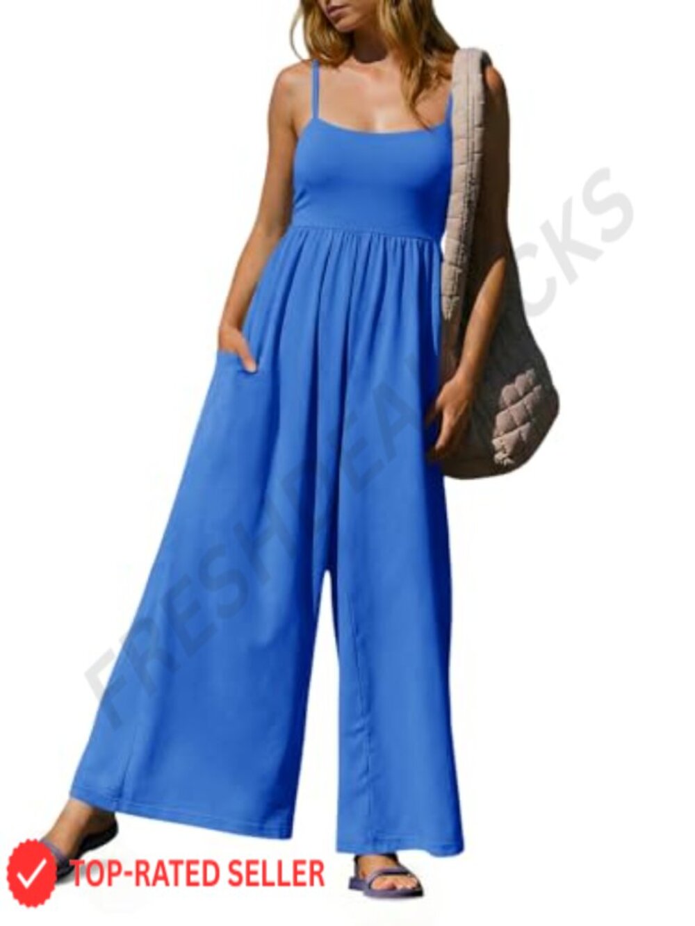 Casual Loose Fit Jumpsuit with Pockets Spaghetti Strap Wide Leg
